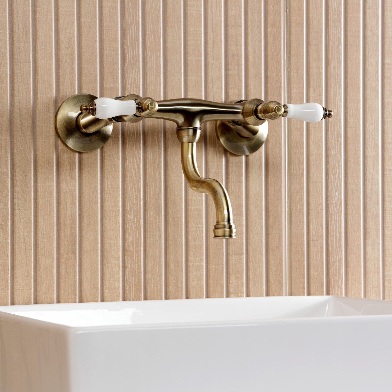 Kingston Heirloom KS2113PL - Kingston Double-Handle 2-Hole Wall Mount Bathroom Faucet, Antique Brass — thumbnail 3